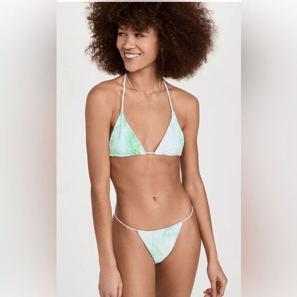 Good American‎ Green White Tie-Dye String Triangle Bikini Set Size 2 Medium New - Picture 1 of 11